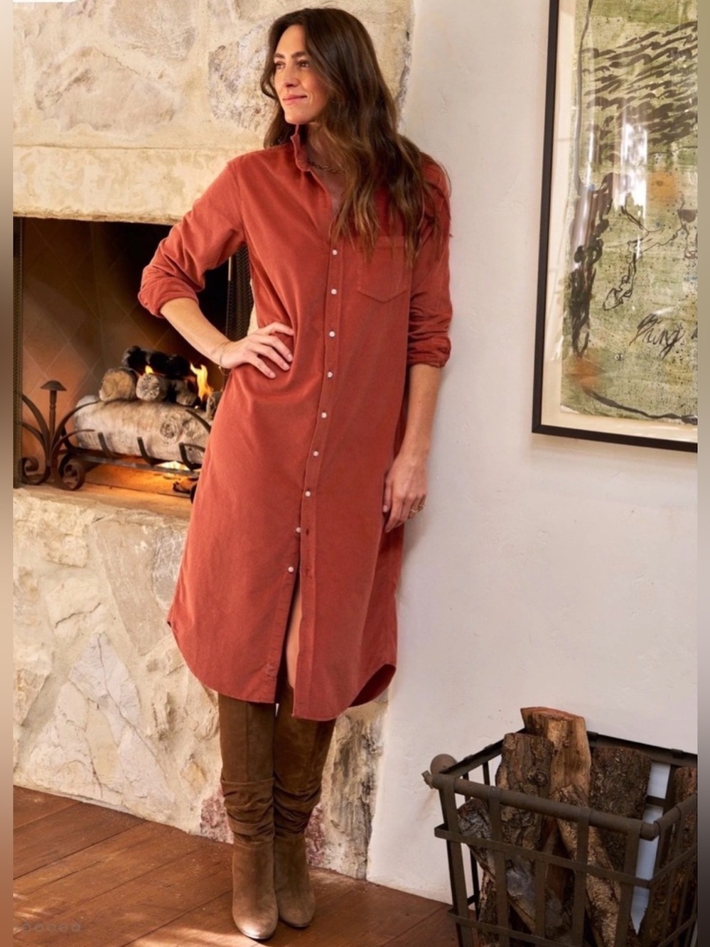 Frank & Eileen Rory Maxi Shirtdress in Spice Orange Corduroy Buttondown Dress